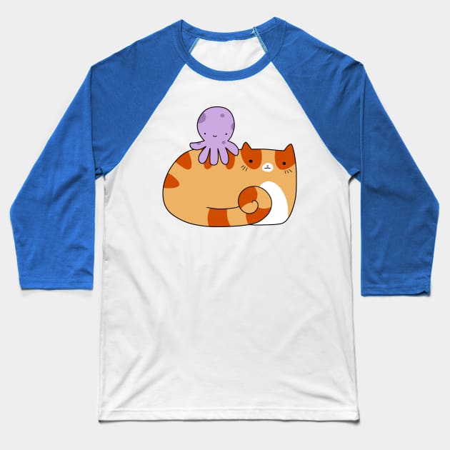 Octopus and Orange Tabby cat Baseball T-Shirt by saradaboru